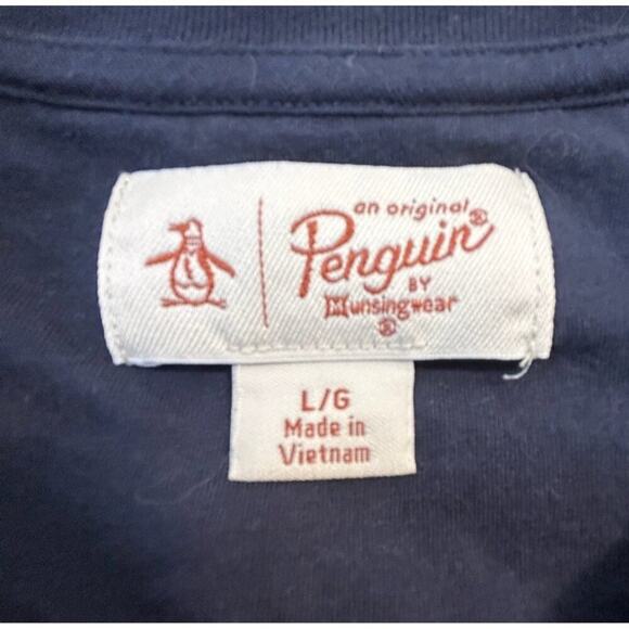 Original Penguin Striped Long Sleeve Henley Shirt Navy Blue Cotton Blend Mens Si - Picture 5 of 8